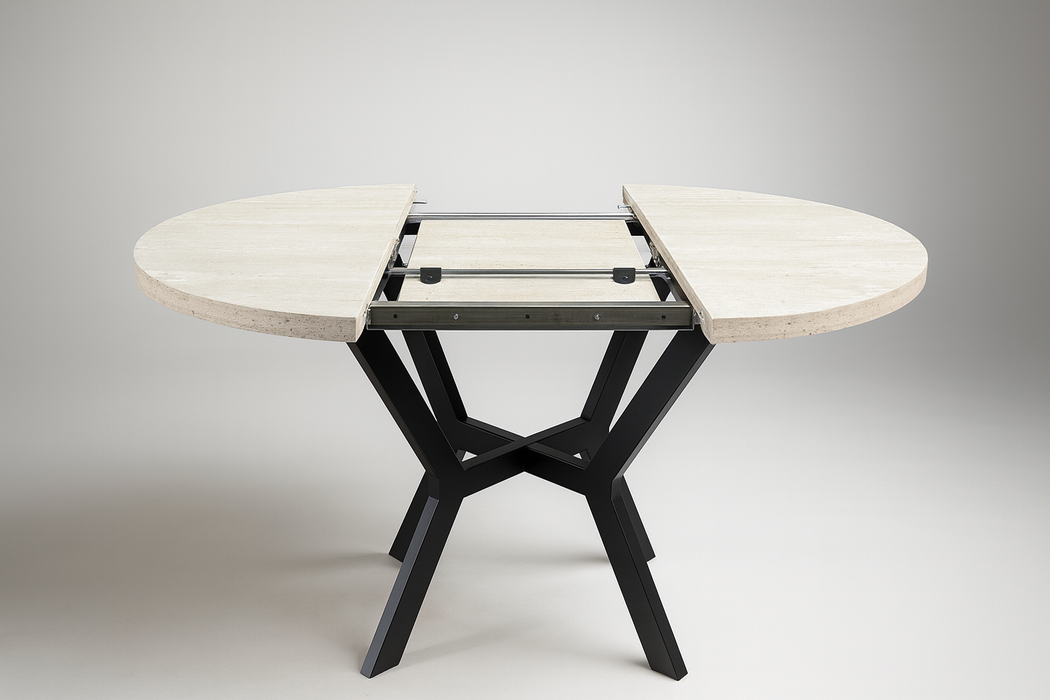 Yuvarlak Traverten Açılır Masa / Ayna Hediyeli