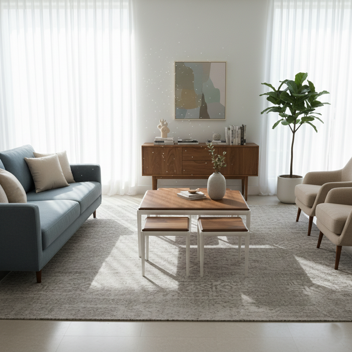 Bolivia 4+1 Ceviz+Beyaz Sehpa Seti