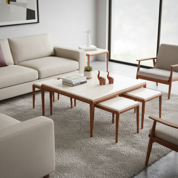 Bolivia 4+1 Beyaz+Ceviz Sehpa Seti