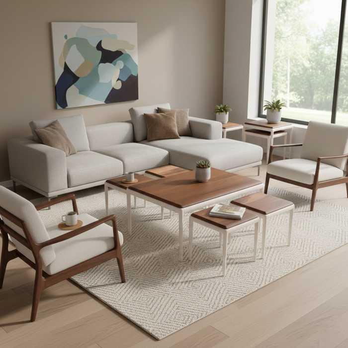 Bolivia 4+1 Ceviz+Beyaz Sehpa Seti