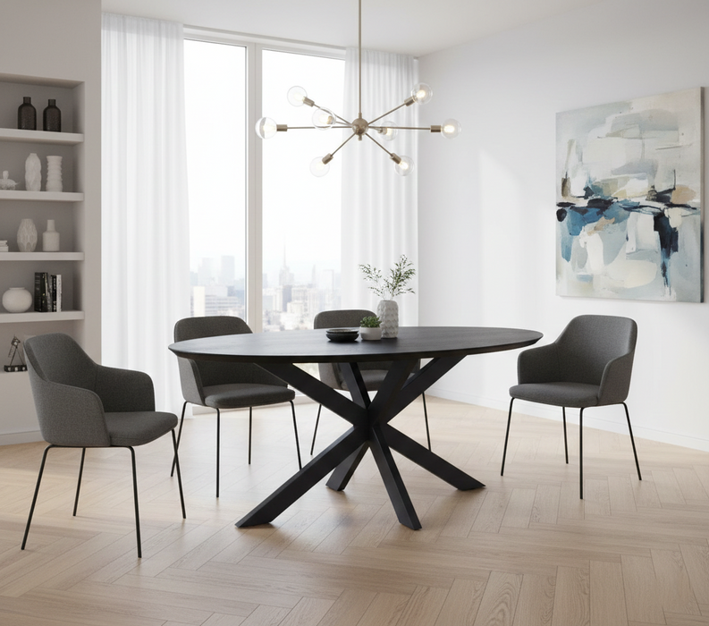 002 Oval Siyah Meşe Masa