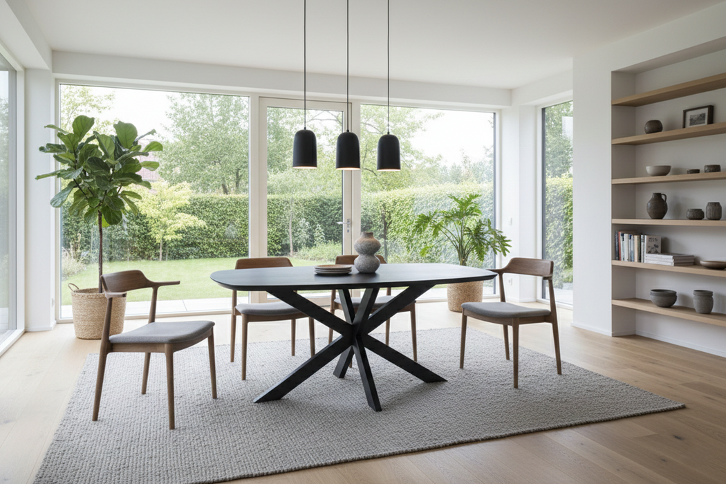 004 Radüslü Siyah Meşe Masa