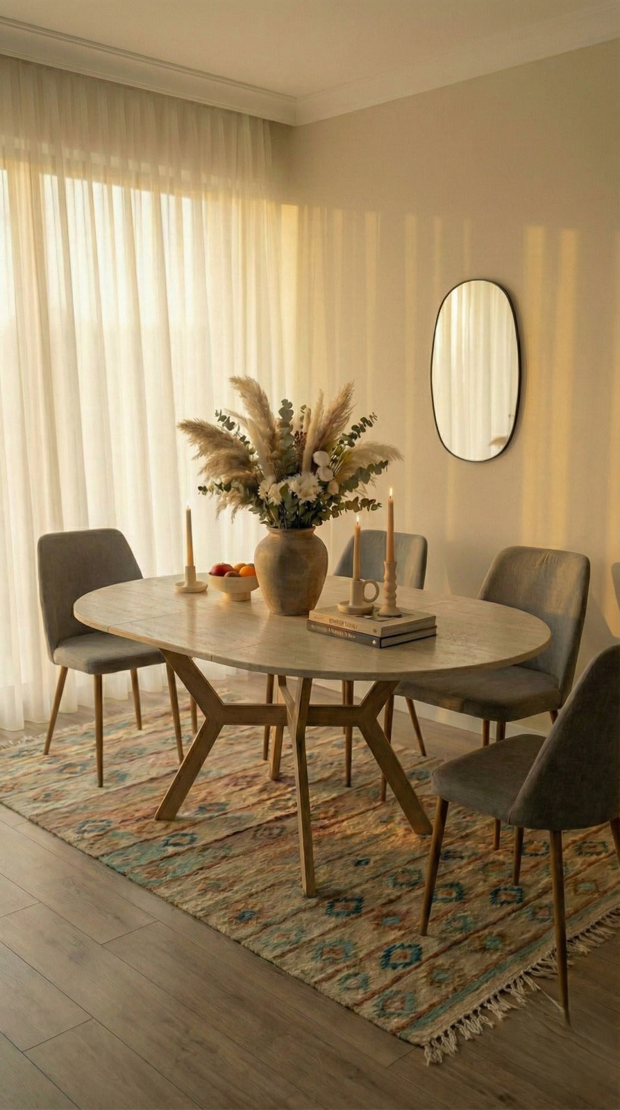 Yuvarlak Traverten Açılır Masa / Ayna Hediyeli